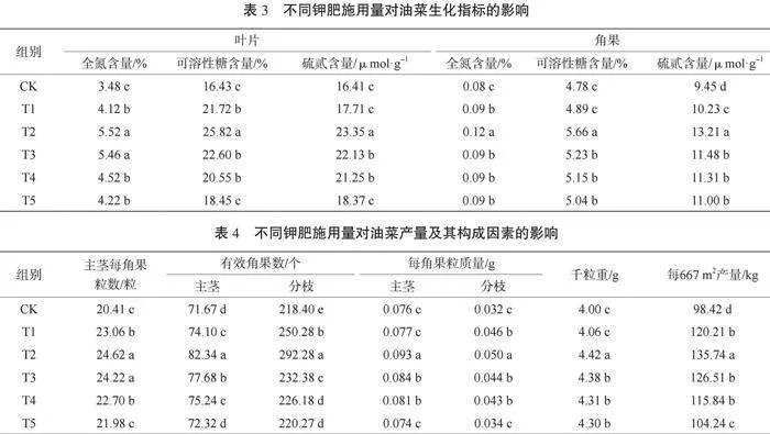 不同钾肥施用量对油菜生长及产量的影响