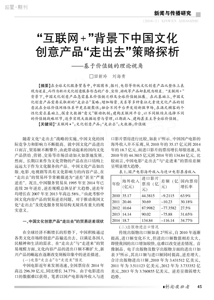 “互联网+”背景下中国文化创意产品“走出去”策略探析——基于价值链的理论视角