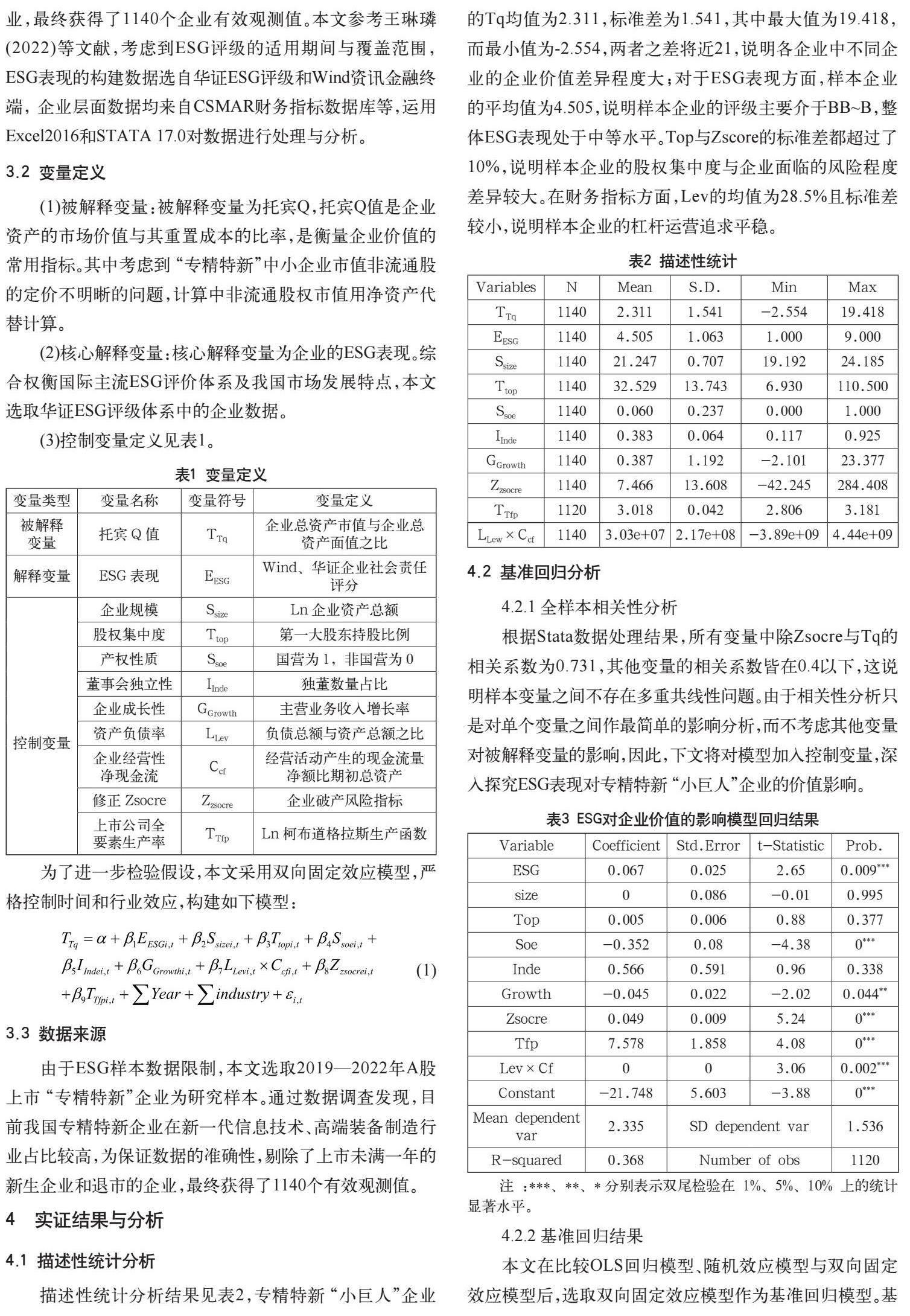 专精特新企业与ESG表现的经济关系研究