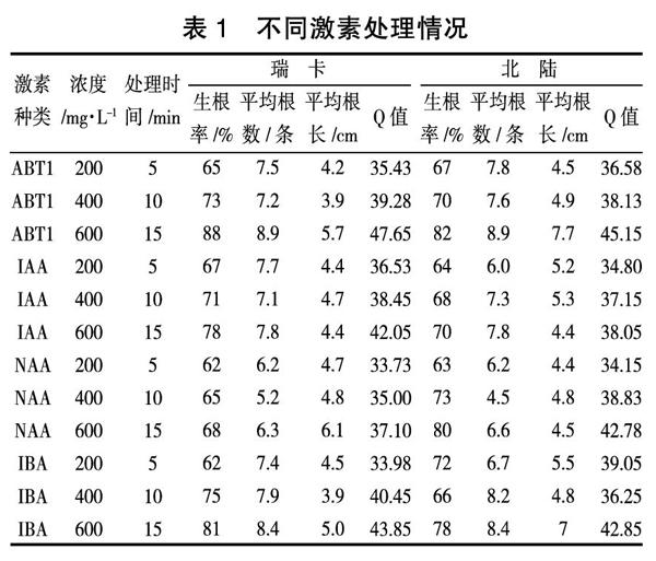 不同处理方法对北高丛蓝莓扦插繁育的影响