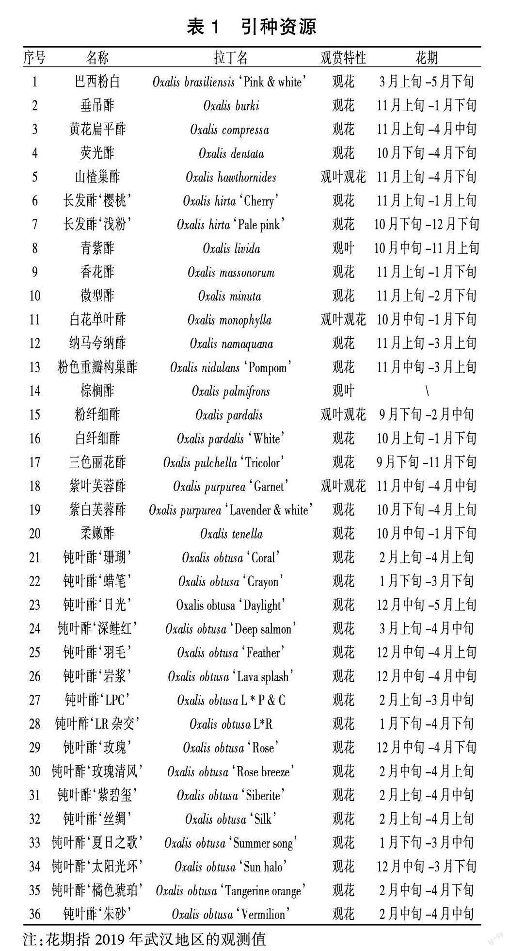 酢浆草属植物的引种及武汉地区露地越冬情况调查