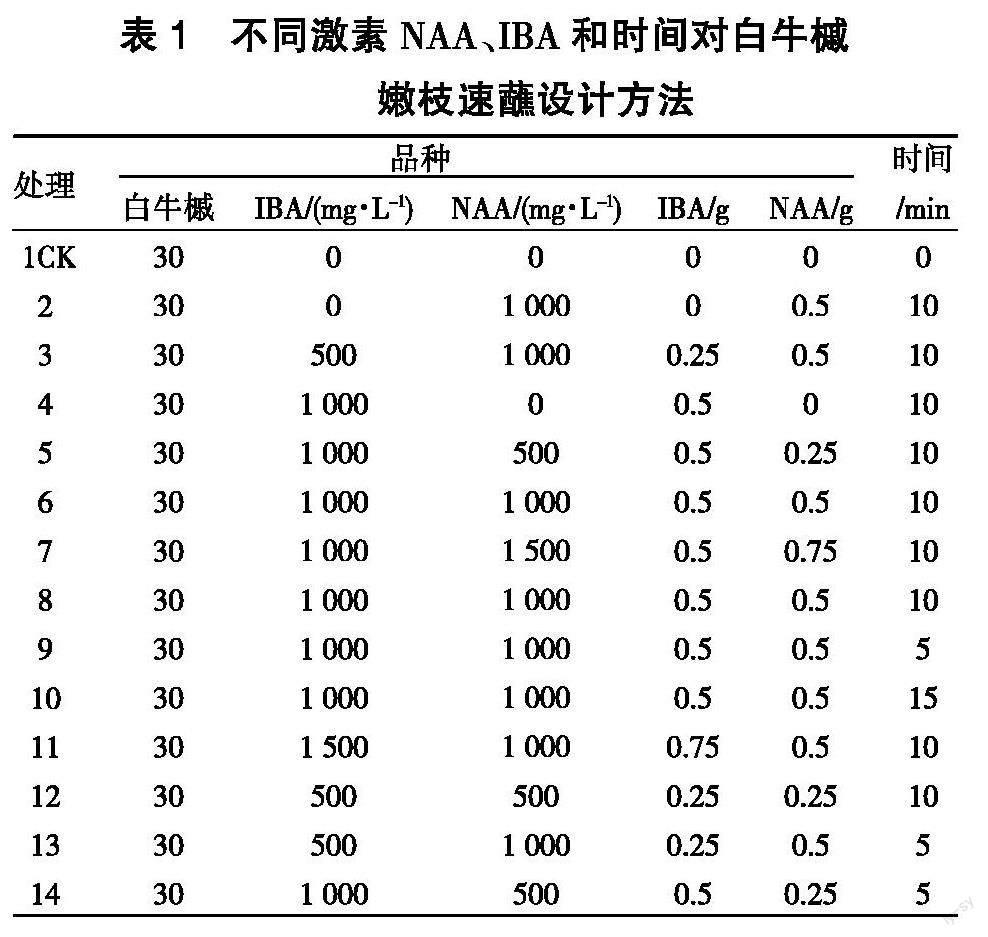 激素不同浓度在一定时间下对白牛槭嫩枝扦插生根的影响