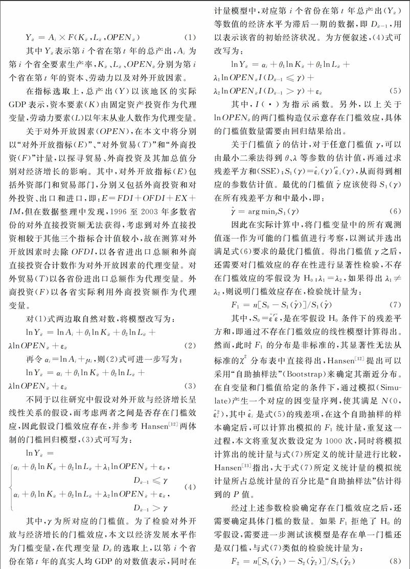 我国各省份对外开放与经济增长关系的门槛效应研究
